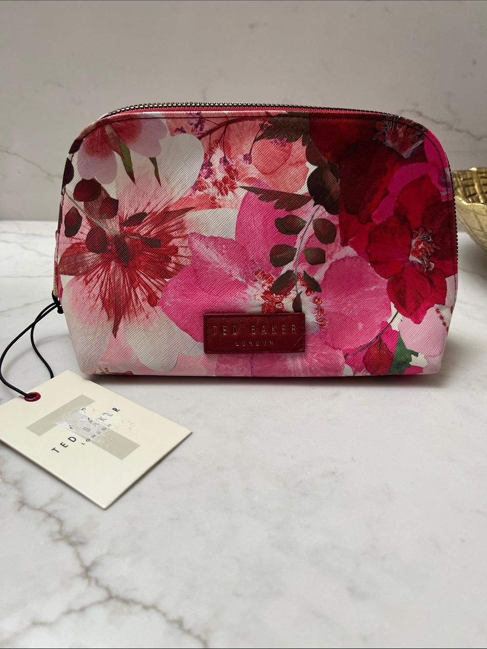 New! Ted Baker Floral Pink Zip Cosmetic Toiletries Bag Case